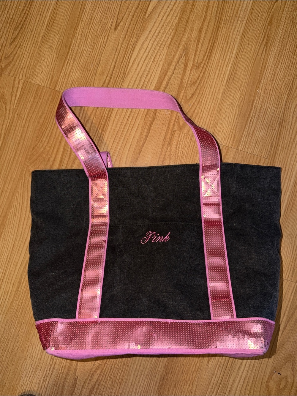 PINK Victoria's Secret Black Tote with Pink Sequin Trim
